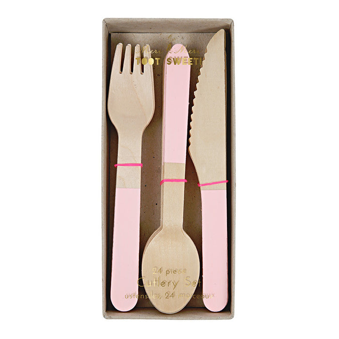 Pastel Pink Wood Cutlery | 24 ct