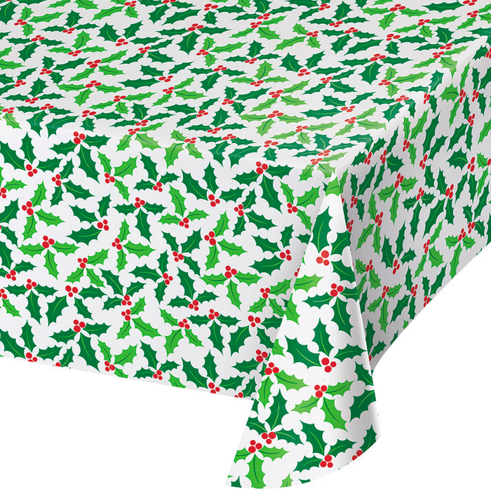 Holly All Over Print Vinyl Flannel Backed Table Cover | 1ct