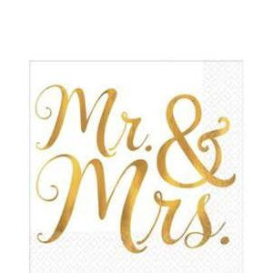 Mr. & Mrs. Wedding Beverage Napkins | 16ct