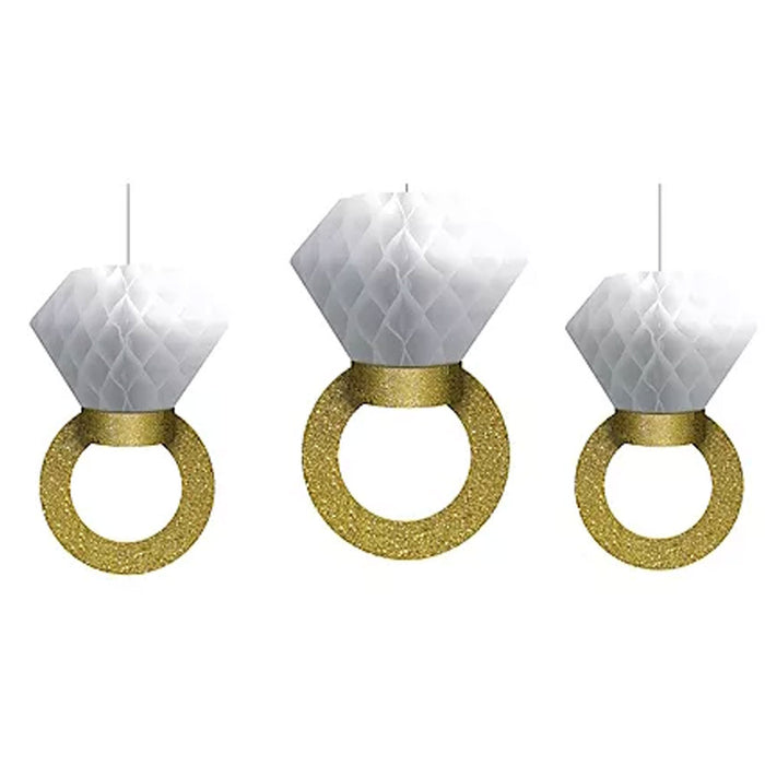 Glitter Gold Diamond Ring Honeycomb Balls 12" | 3ct