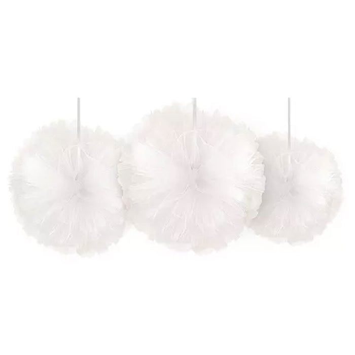 Tulle Fluffy Decorations White 12" | 3 ct