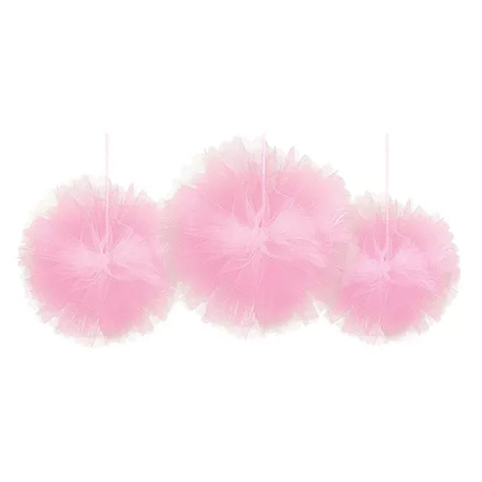 Tulle Fluffy Decorations Pink 12" | 3 ct
