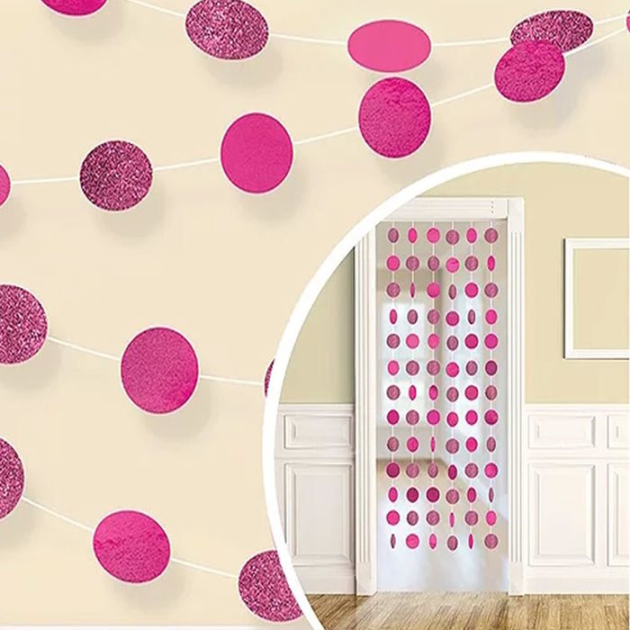 Glitter Bright Pink Polka Dot String Decorations | 6ct