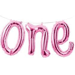 1st Birthday Pink One Balloon Banner