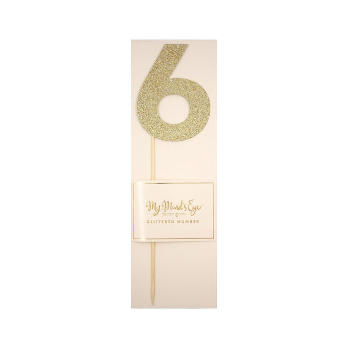 Gold Glitter Number Cake Topper Party Pick No. 6