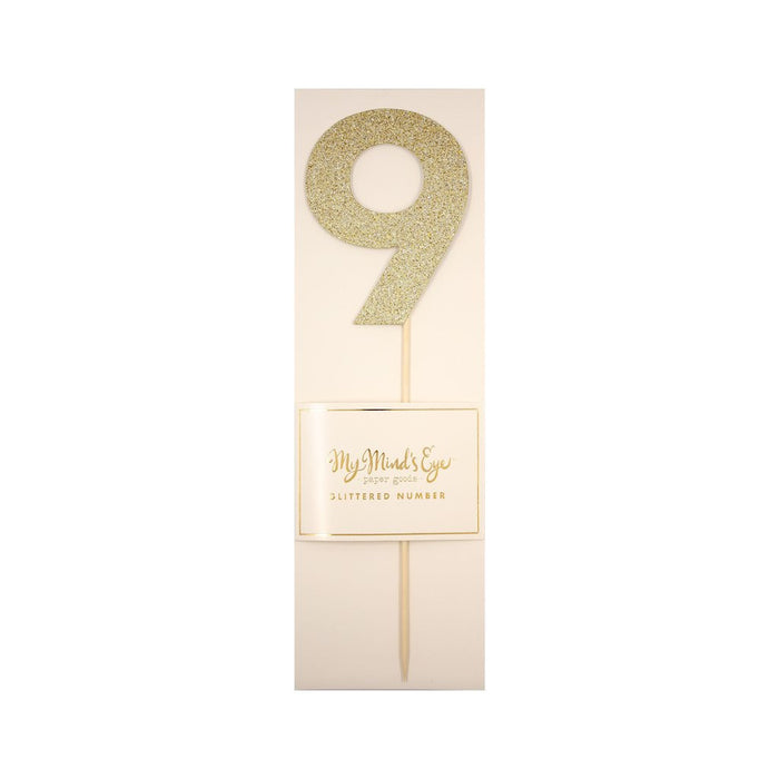 Gold Glitter Number Cake Topper Party Pick No. 9
