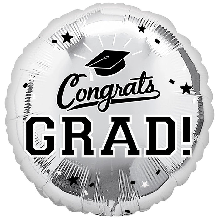 Graduation Silver Congrats Mylar Balloon 18" | 1 ct