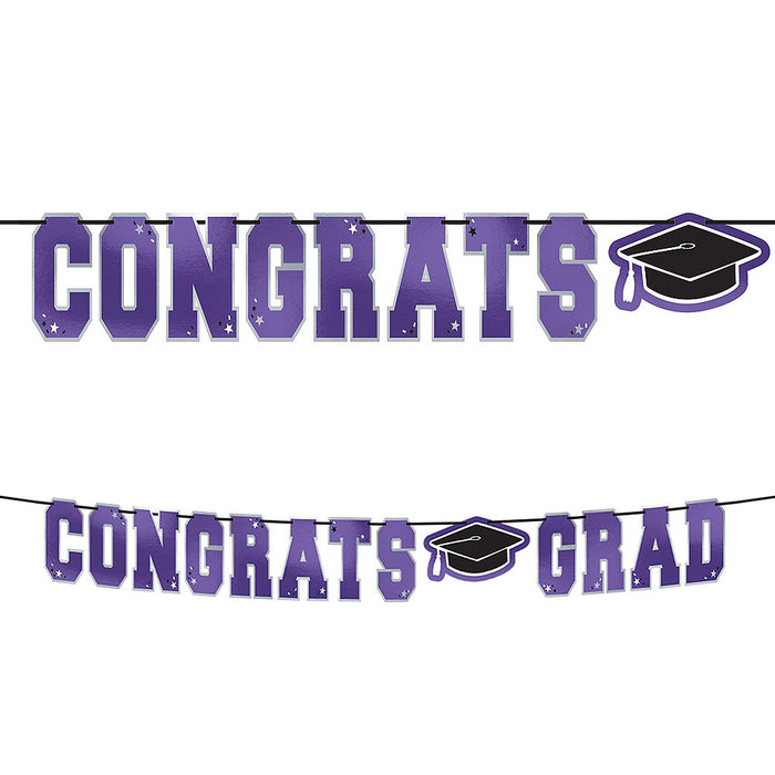 Graduation Congrats Purple Letter Banner 12' | 1ct
