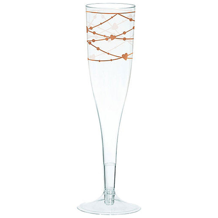 Rose Gold Heart Plastic Champagne Flutes 5.5oz. | 16 ct