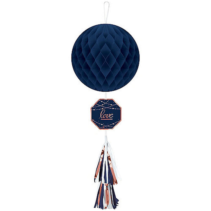 Navy Love Honeycomb Decoration with Tail 29.5" | 1 ct