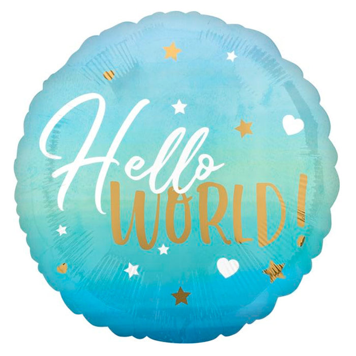 Hello World Blue Mylar Balloon 18" | 1ct
