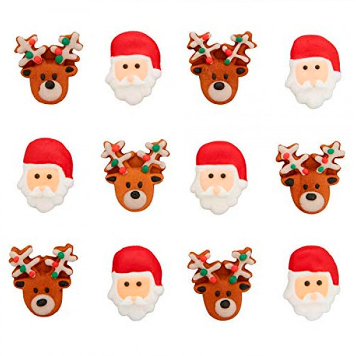 Santa and Reindeer Icing Decorations | 12ct