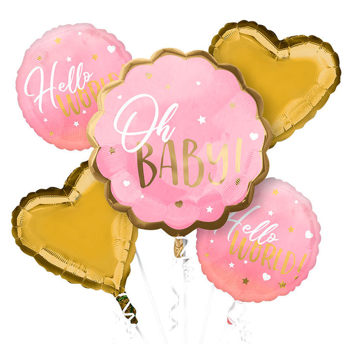 Oh Baby Hello World Pink Balloon Bouquet | 5ct