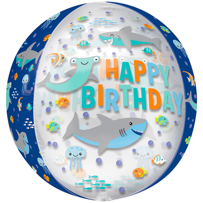 Happy Birthday Sharks Orbz Balloon 16" | 1ct