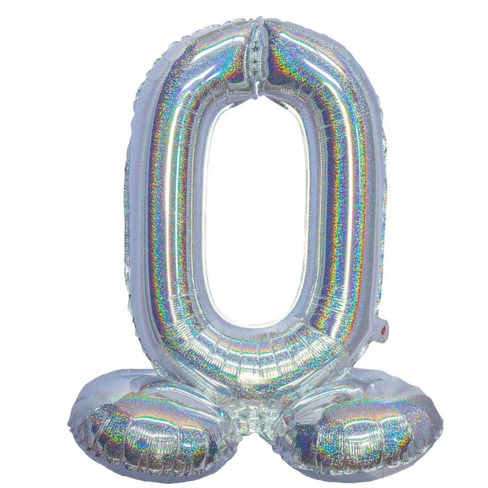 Mylar Standing Number "0" Balloon Holographic Silver, 26" | 1 ct