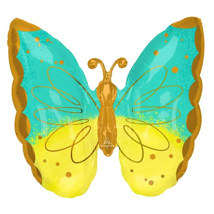 Mint and Yellow Butterfly Supershape Balloon 25in | 1 ct