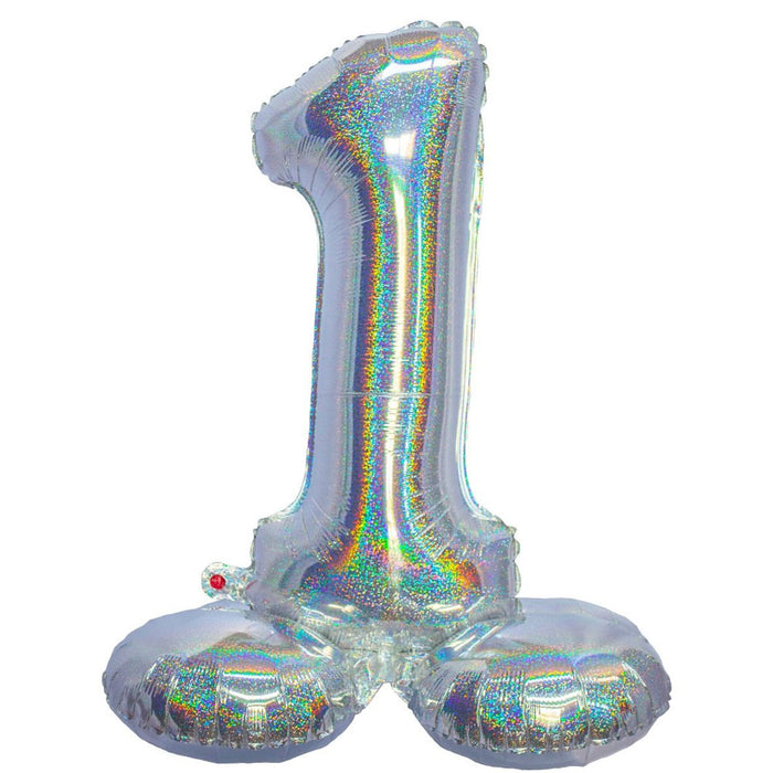 Mylar Standing Number "1" Balloon Holographic Silver, 26" | 1 ct