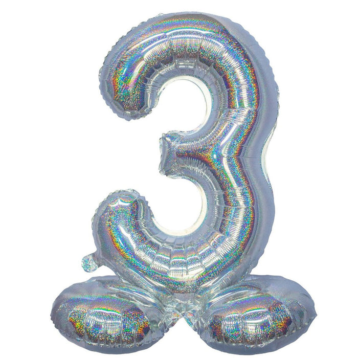 Mylar Standing Number "3" Balloon Holographic Silver, 26" | 1 ct