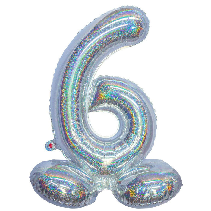Balloon Mylar Standing Number "6" Holographic Silver, 26" | 1 ct