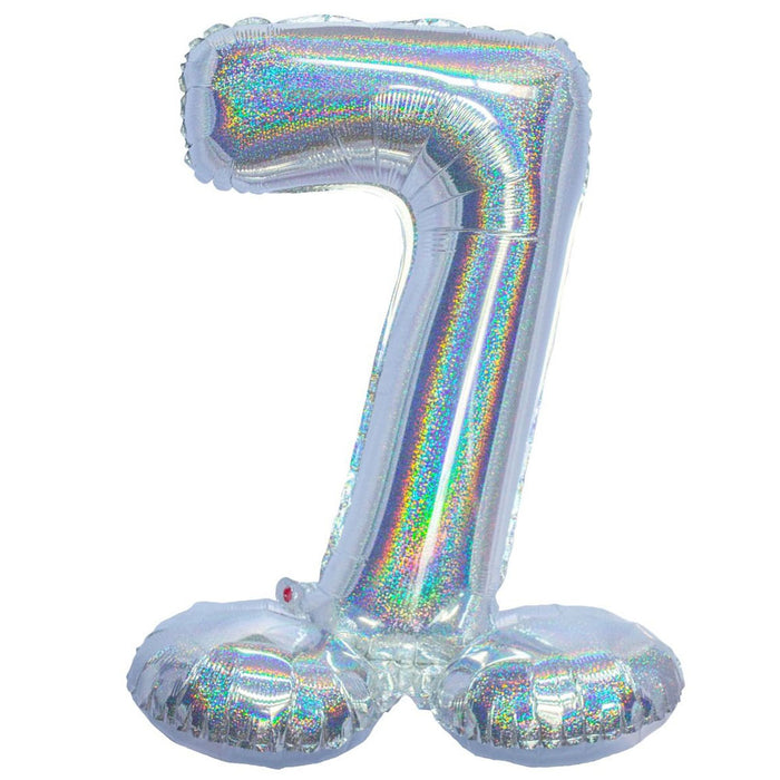 Mylar Standing Number "7" Balloon  Holographic Silver, 26" | 1 ct