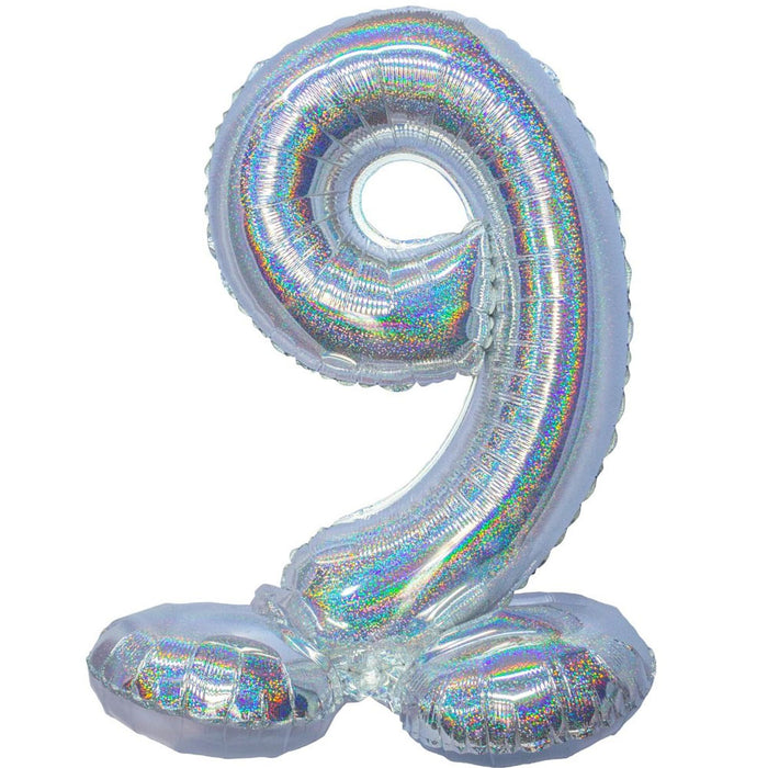 Balloon Mylar Standing Number "9" Holographic Silver, 26" | 1 ct