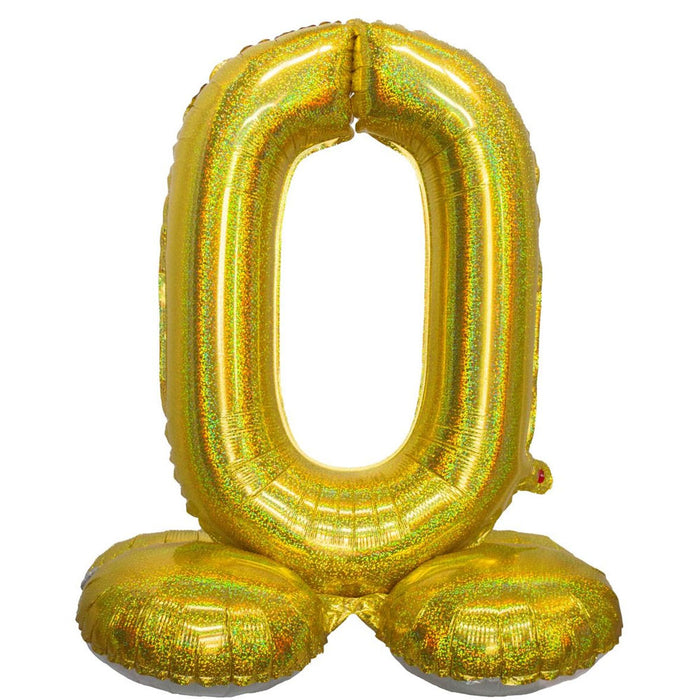 Mylar Standing Number "0" Balloon Holographic Gold, 26" | 1 ct