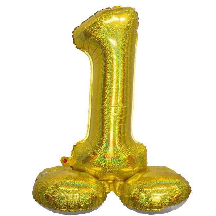 Mylar Standing Number "1" Balloon Holographic Gold, 26" | 1 ct