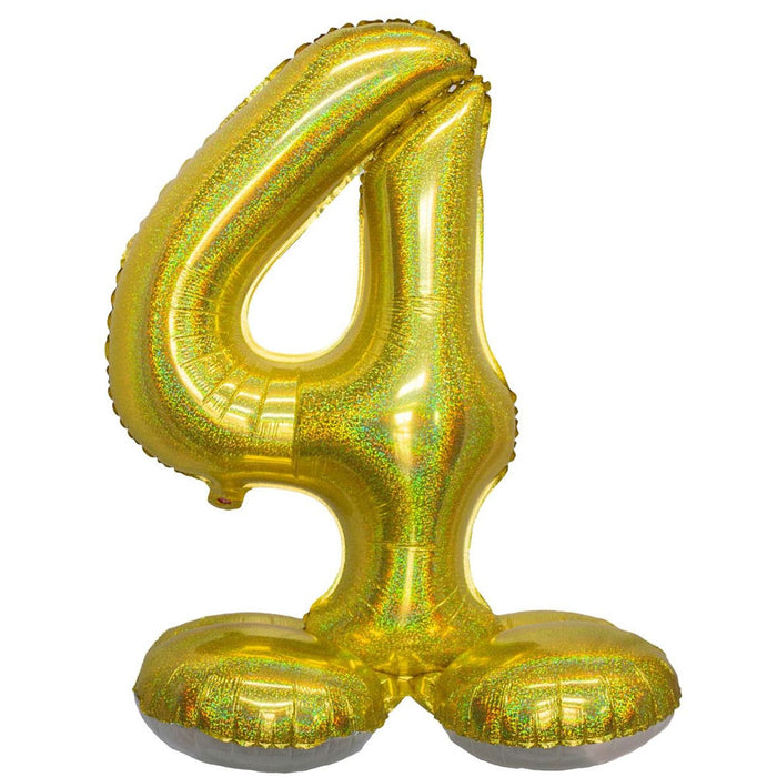 Mylar Standing Number "4" Balloon Holographic Gold, 26" | 1 ct