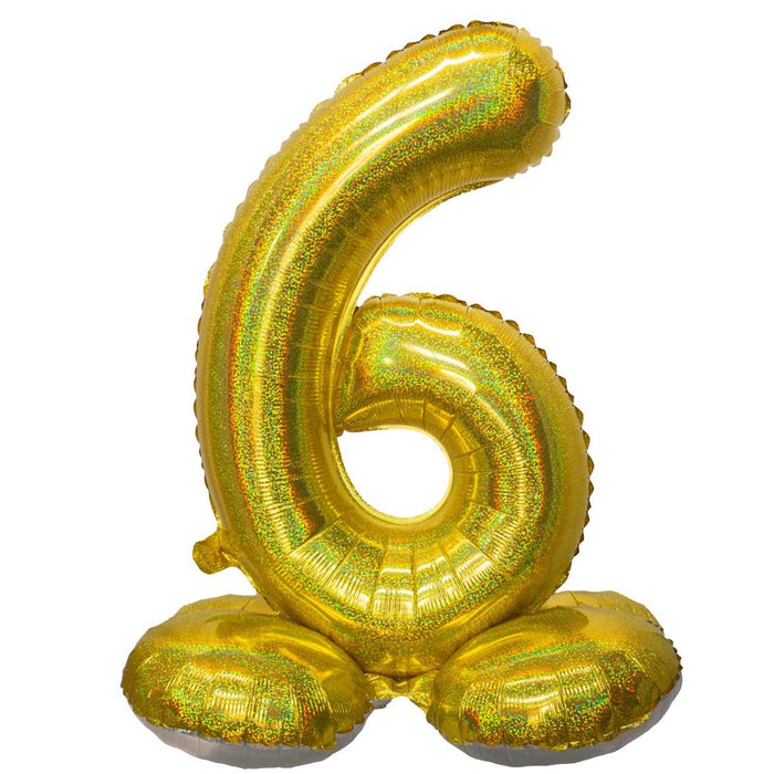 Mylar Standing Number "6" Balloon Holographic Gold, 26" | 1 ct