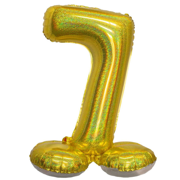 Mylar Standing Number "7" Balloon Holographic Gold, 26" | 1 ct
