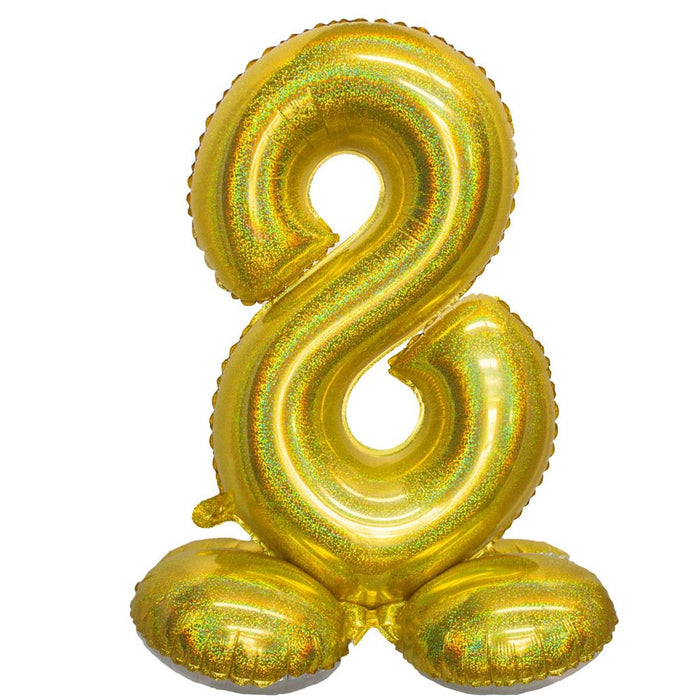 Mylar Standing Number "8" Balloon Holographic Gold, 26" | 1 ct