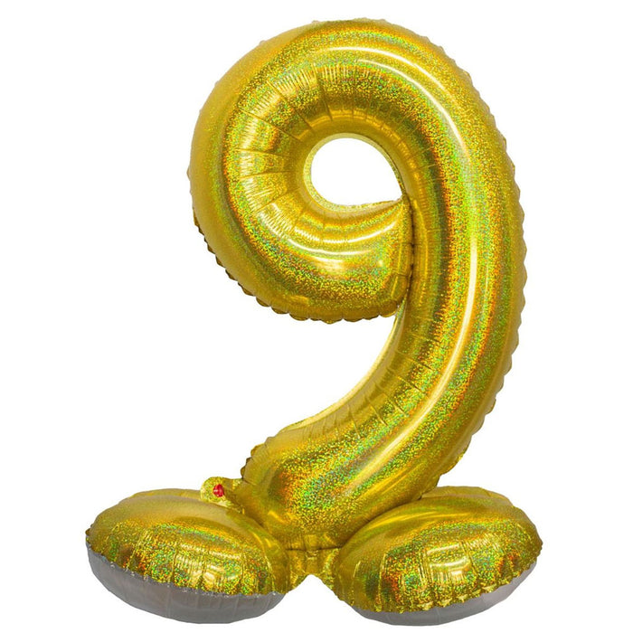 Mylar Standing Number "9" Balloon Holographic Gold, 26" | 1 ct