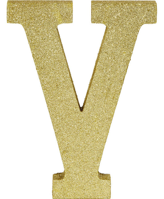 Glitter Gold Decorating Letter V | 1 ct