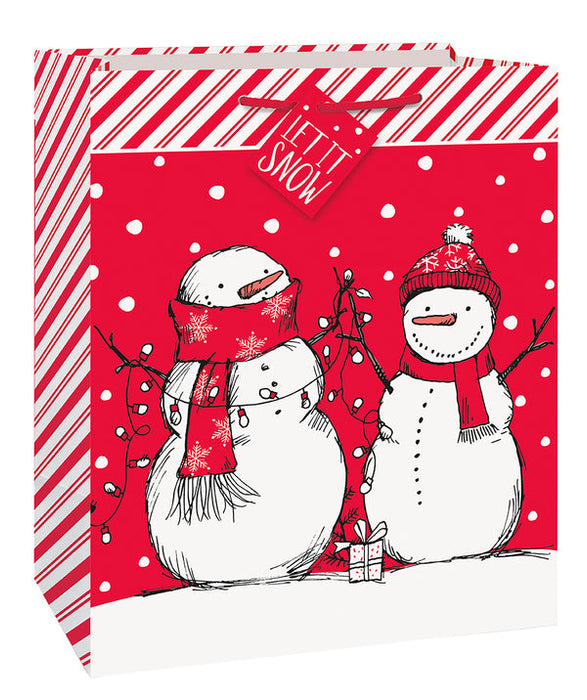 Christmas Red Stripe Snowman Gift Bag 10.5" x 14" | 1ct