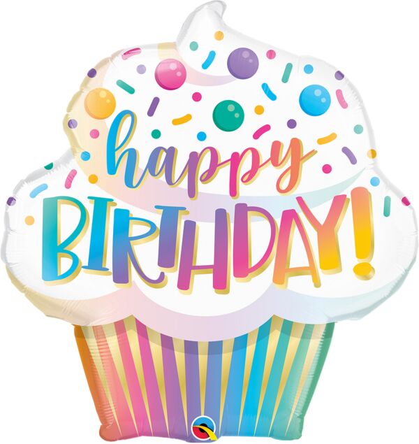 Happy Birthday Cupcake Ombre Super Shape Balloon 31" | 1 ct