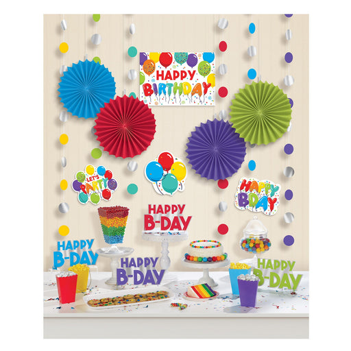 An image of a Birthday Celebration Room Decorating Kit set up and ready to party.