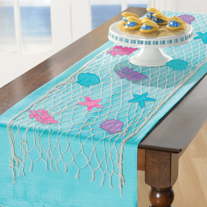 Glitter Shimmering Mermaids Fishnet Table Runner Decorating Kit | 13 pcs