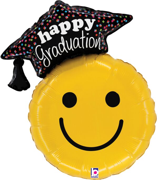 Graduation Smiley Face Supershape Balloon 26" | 1ct