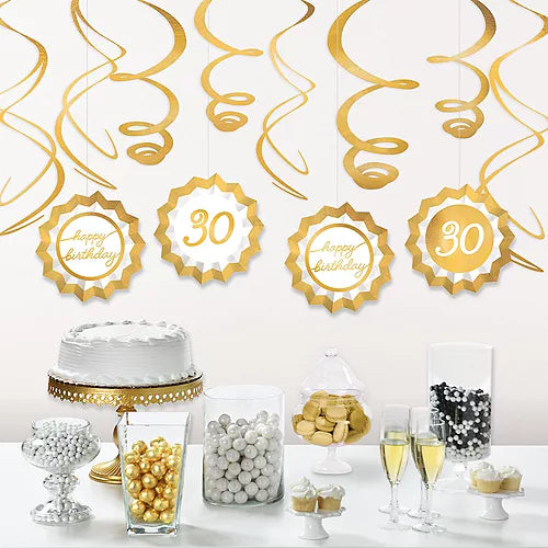 Golden Age Birthday 30th Fan & Swirl Decorating Kit