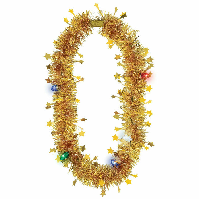 Christmas Light-Up Metallic Gold LED Tinsel & Plastic Necklace, 20in | 1 ct