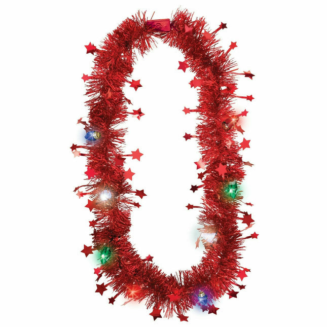 Christmas Light-Up Metallic Red LED Tinsel & Plastic Necklace, 20in | 1 ct