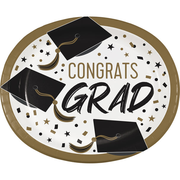 Graduation Golden Grad Oval Plates 12" | 8ct
