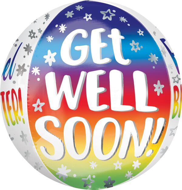 Get Well Soon Silver Rainbow Orbz Balloon 16" | 1ct