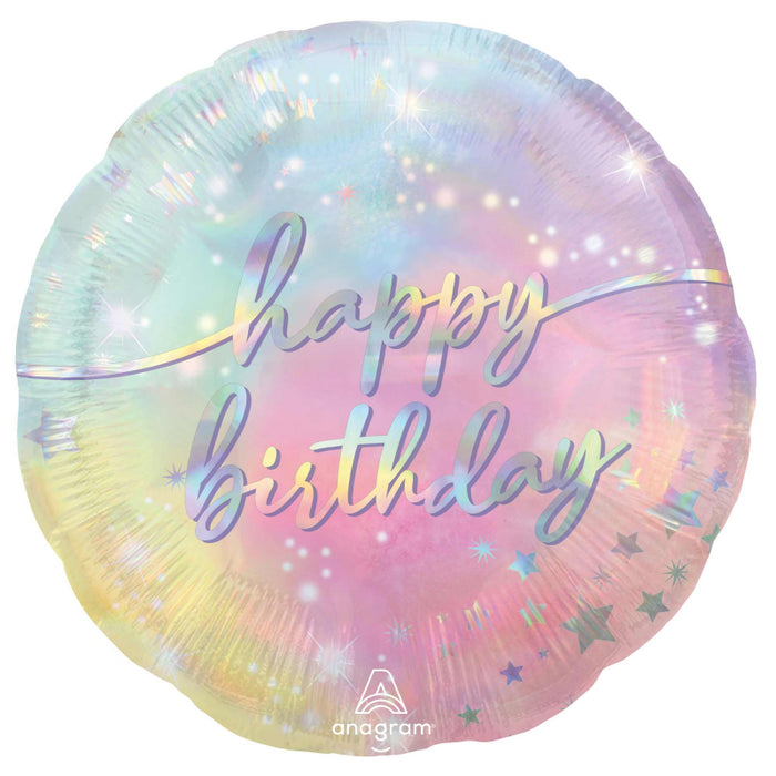 28" Luminous Birthday SuperShape Balloon. With "Happy Birthday" in fun iridescent writing.