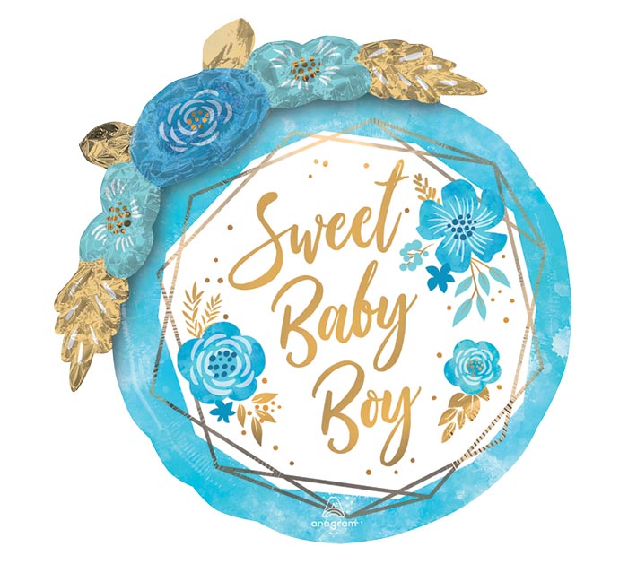 Sweet Baby Boy W/Flowers Supershape Mylar Balloon 27" | 1ct