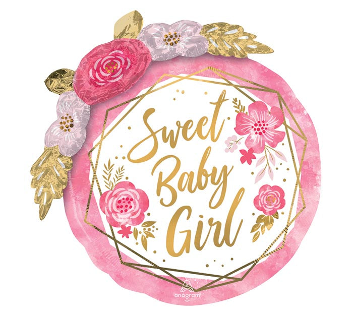 Sweet Baby Girl W/Flowers Supershape Mylar Balloon 27" | 1ct