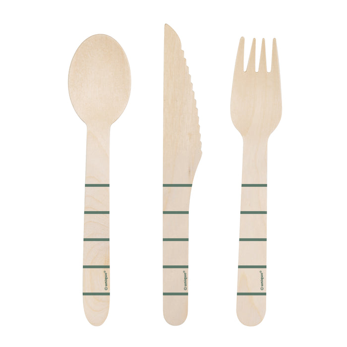 Fresh Greens Botanical Stripes Wooden Cutlery | 12ct