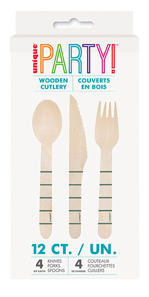 Fresh Greens Botanical Stripes Wooden Cutlery | 12ct