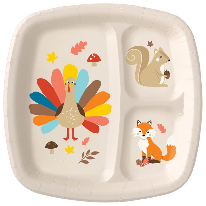 Thanksgiving Happy Turkey Day Kids Divided Paper Plates 9" | 8 ct