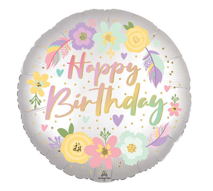 Boho Birthday Flower Satin Balloon 18" | 1ct